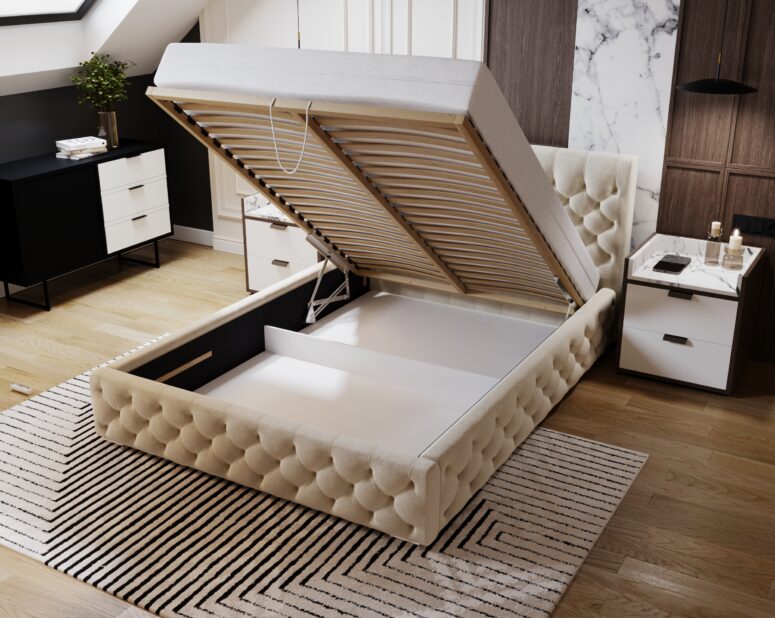 łóżko w stylu chesterfield