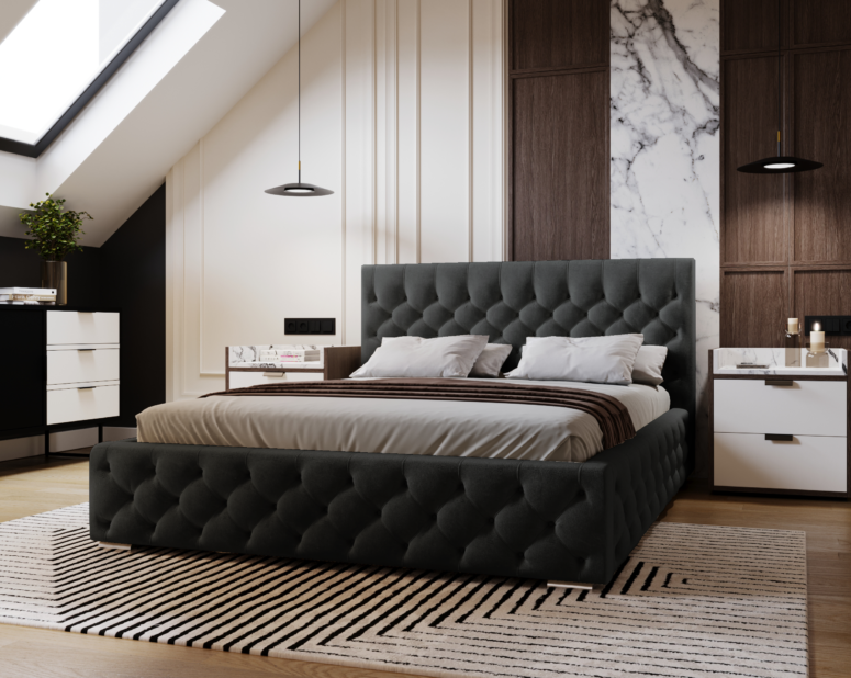 łóżko w stylu chesterfield