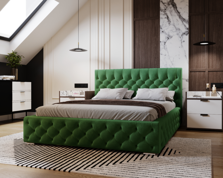 łóżko w stylu chesterfield