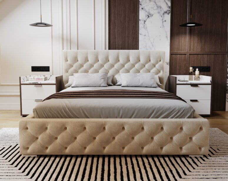 łóżko w stylu chesterfield
