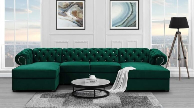 narożnik chesterfield z funkcją spania