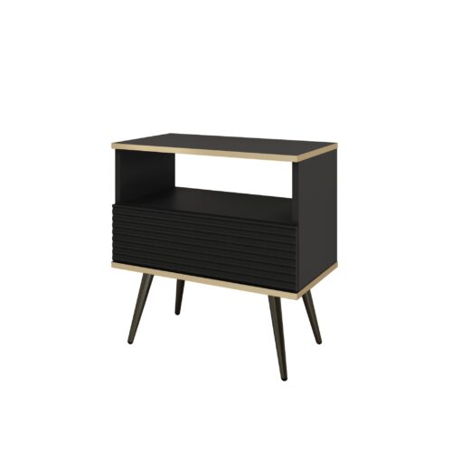 Stolik nocny ORO ryflowany S54 | Czarny Złoty Czarny