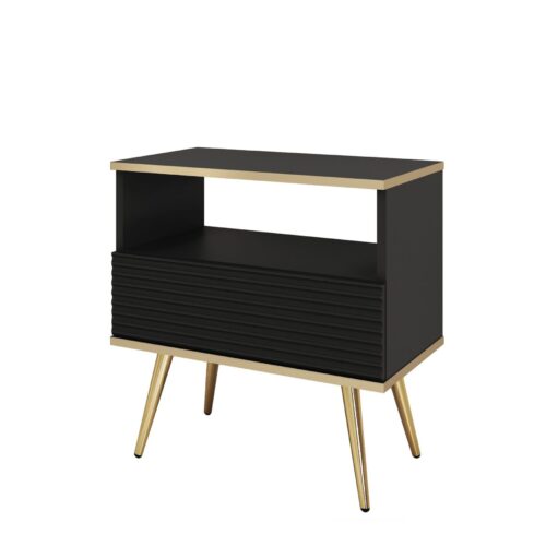 Stolik nocny ORO ryflowany S54 | Czarny Złoty Czarny